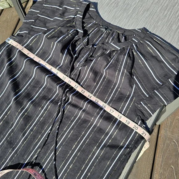 Ann Taylor Metallic Stripe Tie Neck Blouse, Size L, EUC - Picture 8 of 8